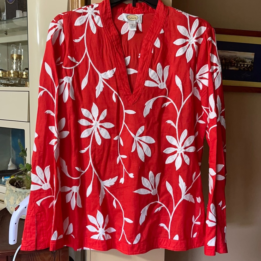 Talbots red embroidered tunic size 12